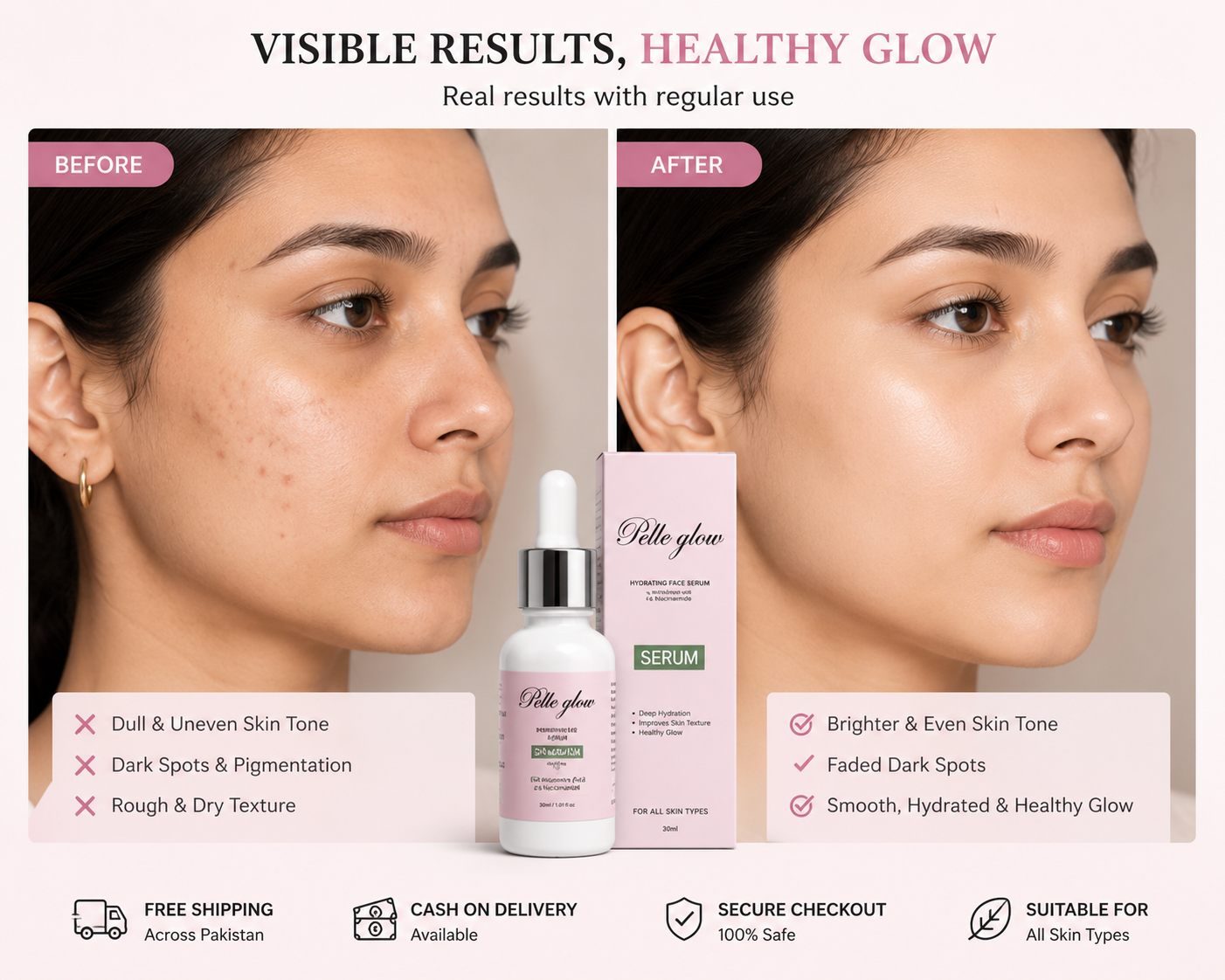 Pelle Glow Hydrating Face Serum with Hyaluronic Acid & Niacinamide (30ml)